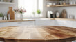 © wudu_8 - Empty beautiful round wood tabletop counter on interior in clean and bright kitchen background