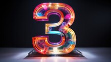 The Number 3 Made Out Of Colorful Neon In Front