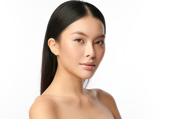 Wall Mural - Beautiful young asian woman with clean fresh skin on white background, Face care, Facial treatment, Cosmetology, beauty and spa, Asian women portrait.