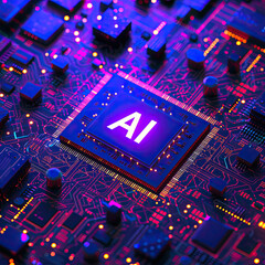 AI Learning and artificial intelligence. Quantum computer technologies. Futuristic purple circuitboard background vector. Modern technology circuit board texture background.