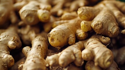 Poster - A pile of fresh gingers stacked on top of each other. Perfect for culinary projects and healthy lifestyle themes