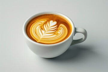 Poster - A cup of coffee featuring a beautiful leaf design. Perfect for adding a touch of nature to your coffee break