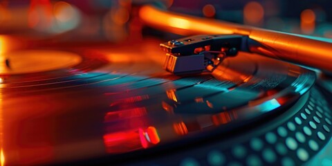 Aufkleber - A detailed close-up view of a record player's turntable. Perfect for music enthusiasts and vintage lovers