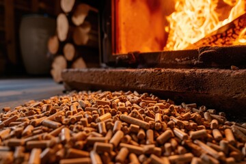 Poster - A pile of wood next to a cozy fireplace. Perfect for creating a warm and inviting atmosphere.