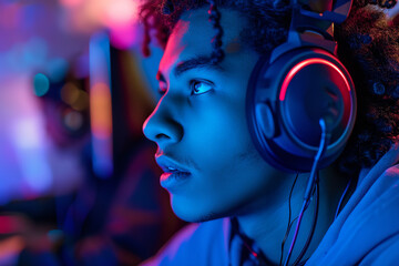 Sticker - A gamer using surround sound gaming headphones for an immersive experience