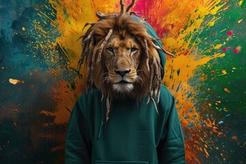 Poster - A man wearing a lion mask with dreads on his head. Suitable for costume parties and masquerades