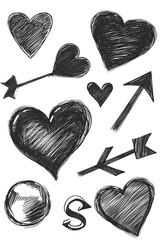 Aufkleber - A collection of hand-drawn hearts and arrows. Perfect for Valentine's Day cards, wedding invitations, or romantic-themed designs