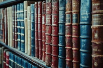 Poster - A row of books on a shelf in a library. Suitable for educational or literary-themed projects