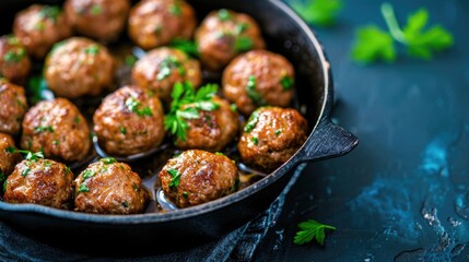 Poster - A pan filled with meatballs covered in sauce. Perfect for a delicious and hearty meal