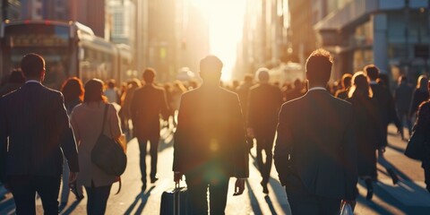 Poster - A group of people walking together on a city street. Perfect for illustrating community, urban lifestyle, or social gatherings