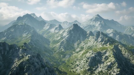 Poster - A breathtaking view of a mountain range as seen from a plane. Perfect for travel and adventure themes