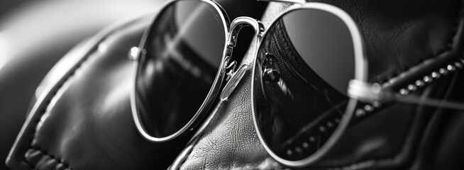Poster - Sunglasses sitting on top of a black bag. Versatile image suitable for fashion, travel, and accessories themes