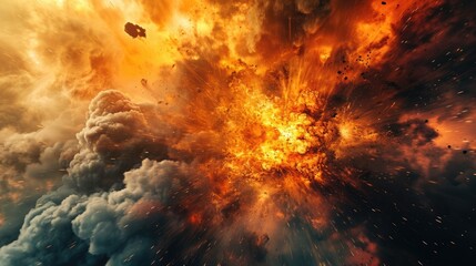 Wall Mural - Fiery explosion in space. Illustration of abstract fire background