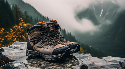hiking boots in the mountains