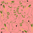 Microgreens pattern: Onion, Cress, Peas, Carrot, Corn, Sunflower on pink background. Useful eco-product. Flat design. Healthy green seedlings. Hand drawn vector illustration for business, textile