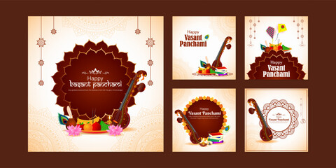 Wall Mural - Vector illustration of Happy Vasant Panchami social media feed set template