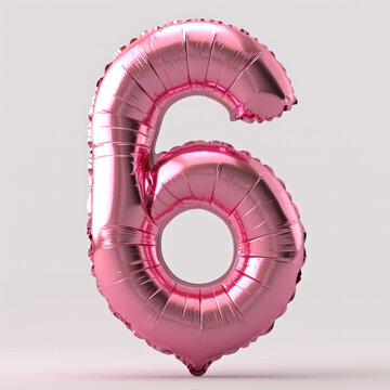 A pink balloon shaped like the number six