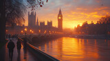 Fototapeta Big Ben - Sunset Silhouette of Big Ben and Westminster Bridge