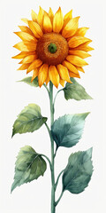 Sticker - A painting of a sunflower with green leaves