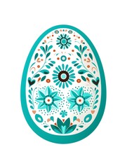 Wall Mural - Cartoon Style Easter Egg in turquoise Colors on a white Background. Easter Illustration with Copy Space