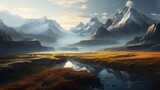 Fototapeta  - Peaceful landscapes beautiful natural scenery of mountains and rivers