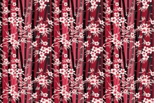 Vibrant Floral Pattern With Pink Bamboo Stalks And White Blossoms On Dark Background