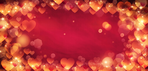 Wall Mural - Hearts and bokeh lights abstract background