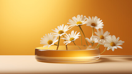 Wall Mural - Chamomile rustic on yellow stage podium mockup