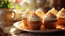 Carrot Cupcakes Easter Recipe Professional Food Photo Warm Light Colors