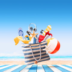 Wall Mural - Flying beach bag with accessories