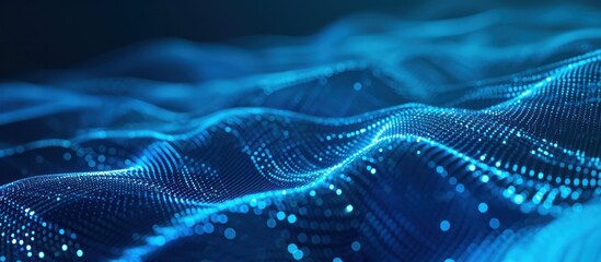 Network security, Wave of dots and weave lines. Abstract Blue Background for design on the topic of cyberspace, big data, metaverse, , data transfer on dark Blue abstract cyberspace background