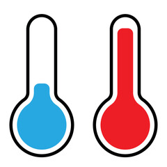 Wall Mural - thermometer icon set, blue cold and red heat vector symbol illustration of a device that measures te