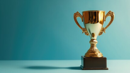 Wall Mural - Golden trophy cup on a blue background