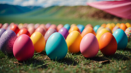 Wall Mural - colorful Easter eggs stand in a row