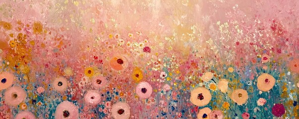 Wall Mural - Pastel colored flower field. Beautiful abstract nature header web banner design