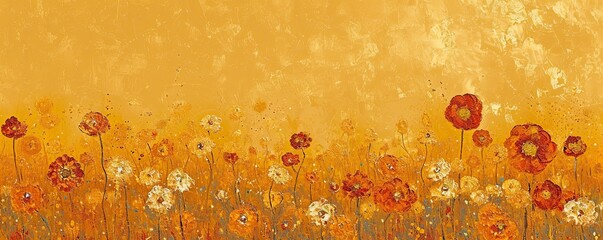 Wall Mural - Orange flower field. Beautiful abstract nature header web banner design in bright colors