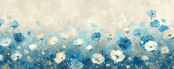 Wall Mural - White and blue flower field. Beautiful abstract nature header web banner design in soft colors