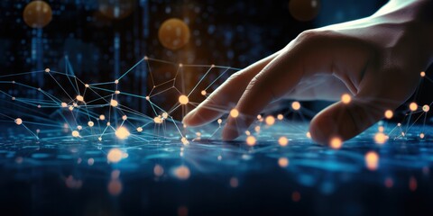 Hands touching the big data structure, Digital data network connections, Data transformation, Digital transformation conceptual for next generation technology era, AI, Machine learning