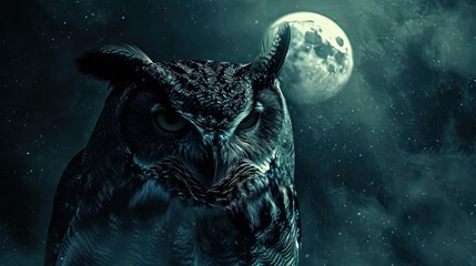 Poster - Owl with Moon Background