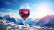 A glass of red wine on a snow covered mountaintop, in the style of lens flare, dark azure, purple and azure, post-impressionism, nabis, ironical, wimmelbilder

