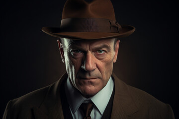 Old fashioned detective or mafia man woman in retro style hat Generative AI picture portrait