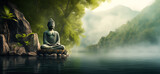 Fototapeta  - Buddha statue in the forest with sunlight. nature background.