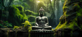 Fototapeta  - Buddha statue in the forest with sunlight. nature background.