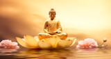 golden buddha statue on colorful background.