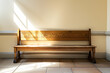 Wooden bench with sunlight casting shadows in a room