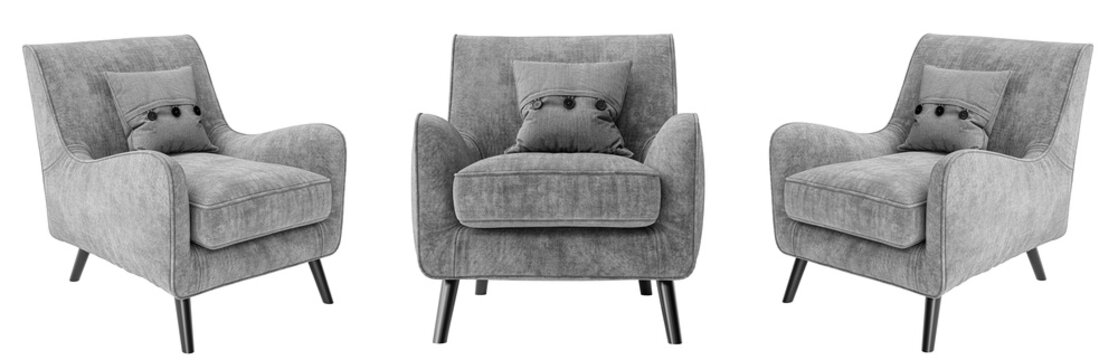 Modern  gray armchair set isolated on white background. Furniture Store collection.Design element. 3D render