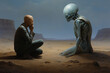 Artwork that illustrate potential  emotions surrounding humanity's first contact with alien life