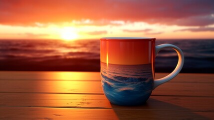 Wall Mural - A beautiful sunset crafted on a mug - Generative AI