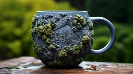 Wall Mural - A beautiful world craft on a mug, ultra realistic - Generative AI