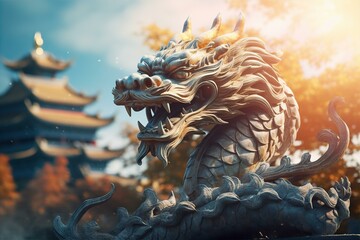 Wall Mural - a Chinese dragon, a mythic creature renowned in East Asian culture; the mythic grandeur of the dragon